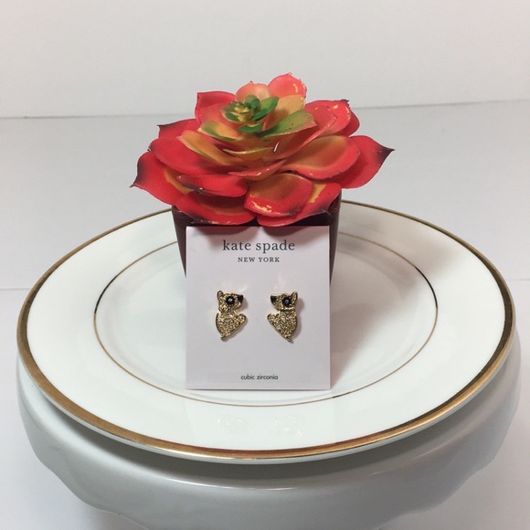 💛NWT KATE SPADE/GOLD MILO DOG EARRINGS W ZIRCONIA - Picture 2 of 15